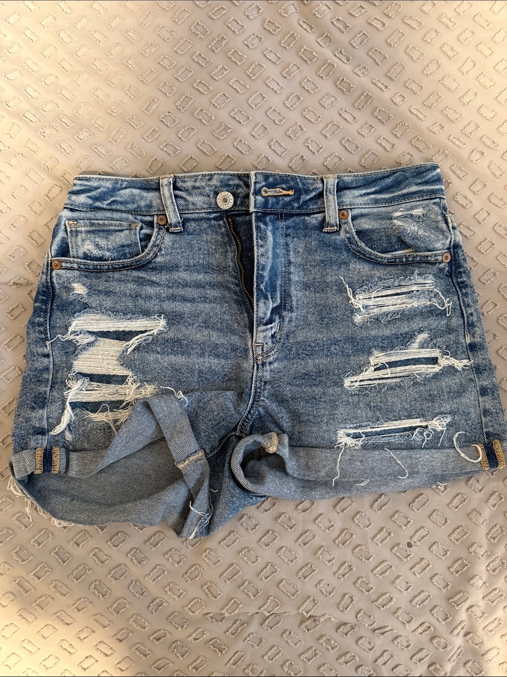 American Eagle Outfitters Distressed Light Blue Denim Shorts